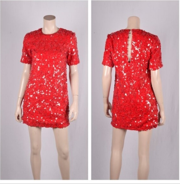 Zara Vibrant Red Sequin Mini Dress Make An Offer - Picture 3 of 9